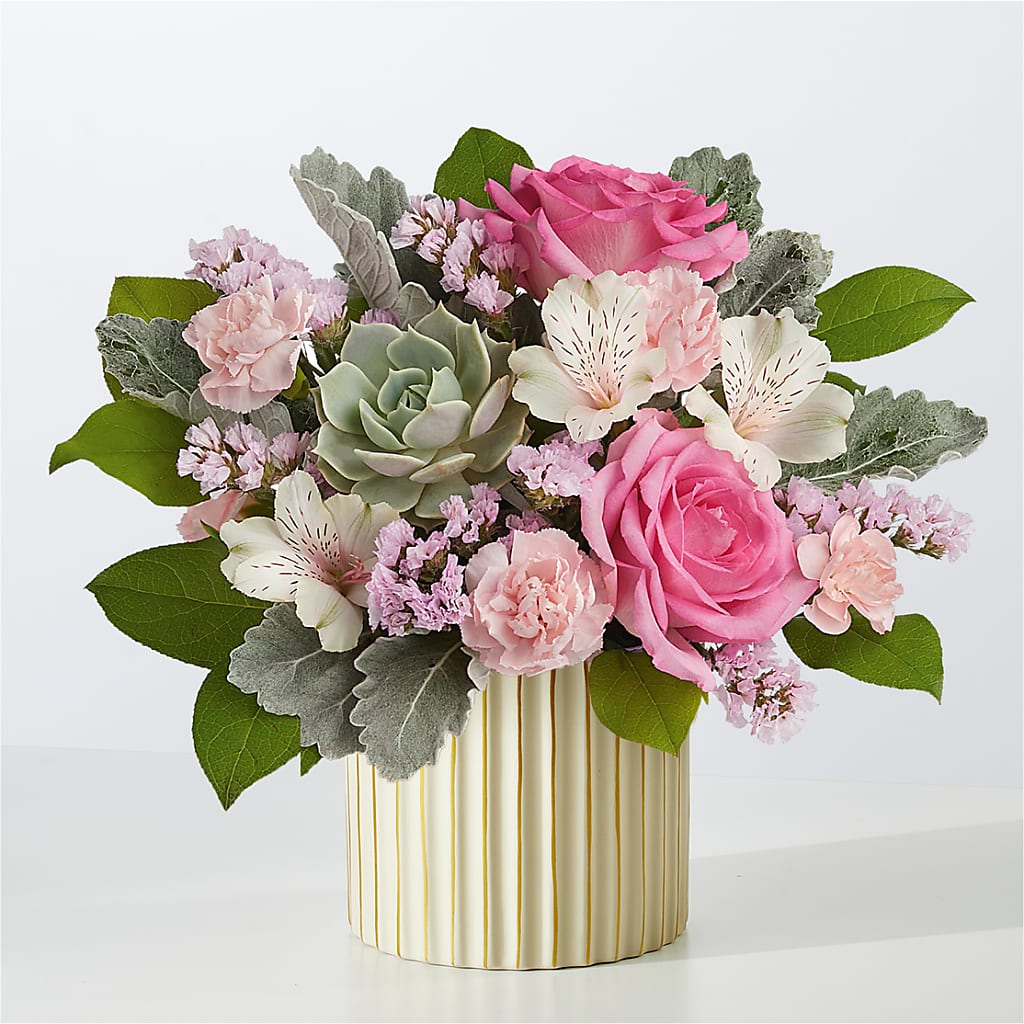 Dusty Rose Bouquet with Ivory Vase – Nela Park Florist Llc, East Cleveland OH
