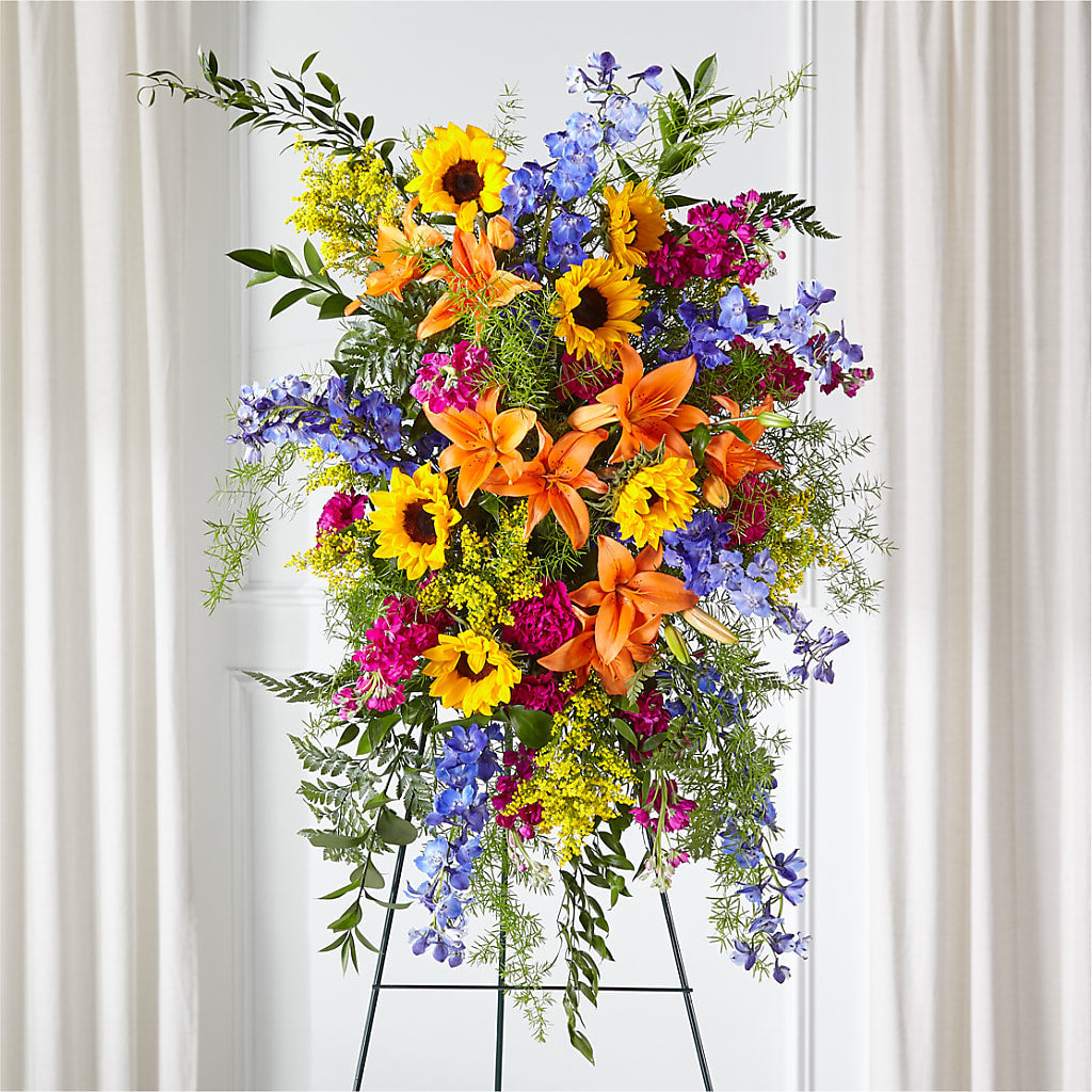 Sunlit Memories Standing Spray (Standard) – Nela Park Florist Llc, East Cleveland OH