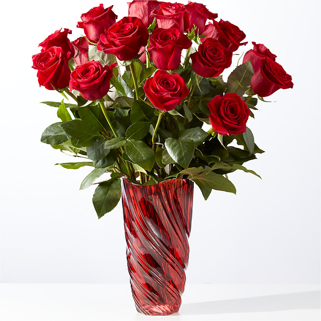 Classic Love Red Rose Bouquet with Luxe Swirl Vase – Nela Park Florist Llc, East Cleveland OH