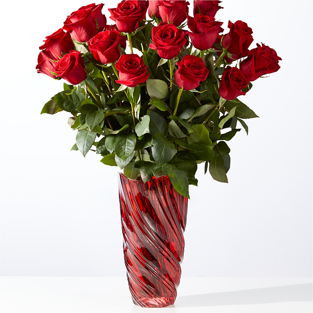 Classic Love Red Rose Bouquet with Luxe Swirl Vase – Nela Park Florist Llc, East Cleveland OH
