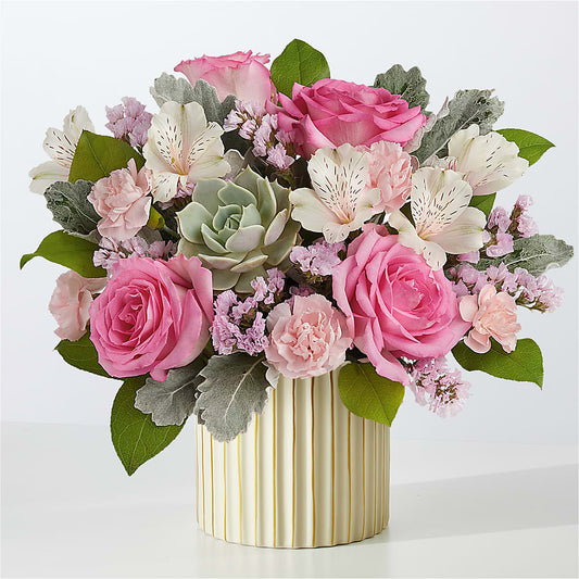 Dusty Rose Bouquet with Ivory Vase –  Nela Park Florist Llc, East Cleveland OH