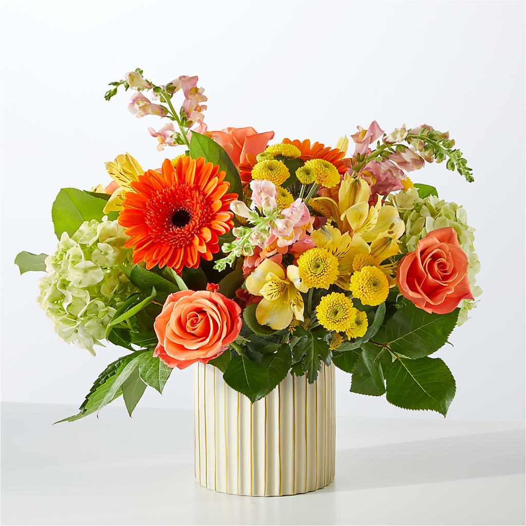 Autumn Sunshine Bouquet with Ivory Vase –  Nela Park Florist Llc, East Cleveland OH